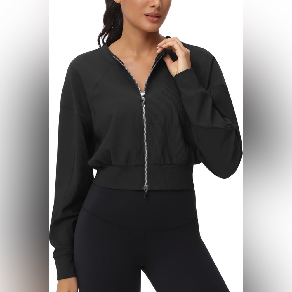 THE GYM PEOPLE-Workout Cropped Full Zip Ribbed Jacket. XS. Originally $34. NWT